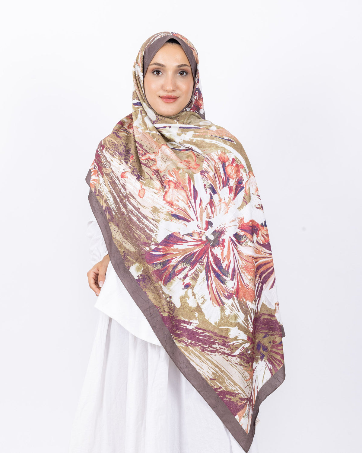 Mikro Bambu Kraş Şal D020 Koyu Vizon, çiçekli desenli, 75 × 185 cm şal – görsel 2