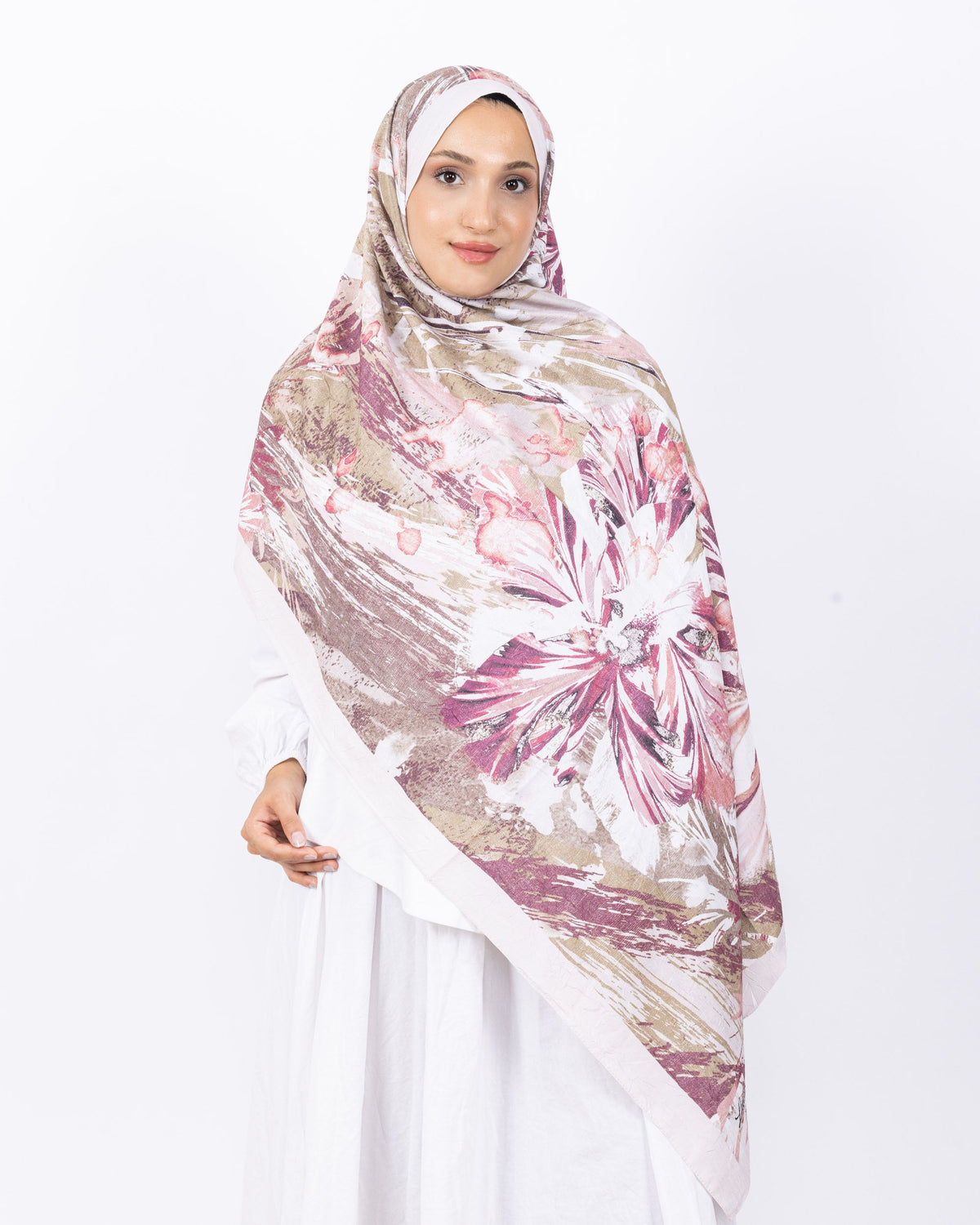 Mikro Bambu Kraş Şal D020 Taş Rengi, çiçekli desenli, 75 × 185 cm şal – görsel 1