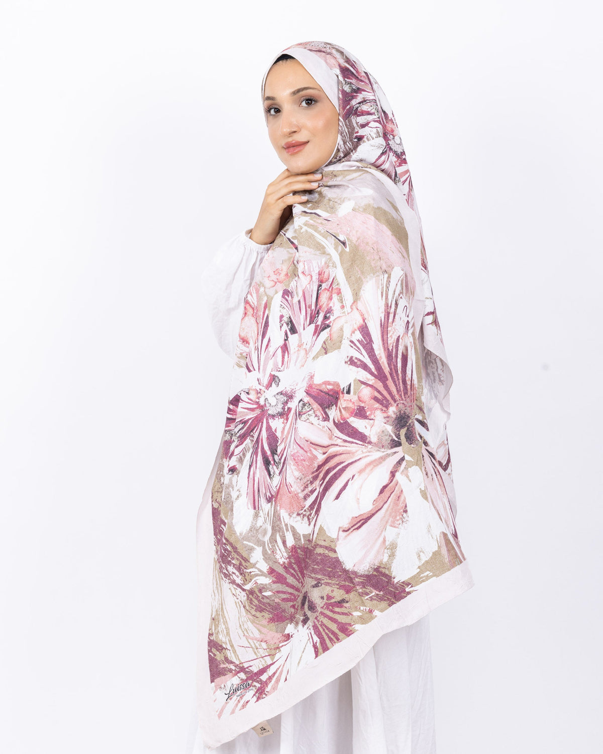 Mikro Bambu Kraş Şal D020 Taş Rengi, çiçekli desenli, 75 × 185 cm şal – görsel 2