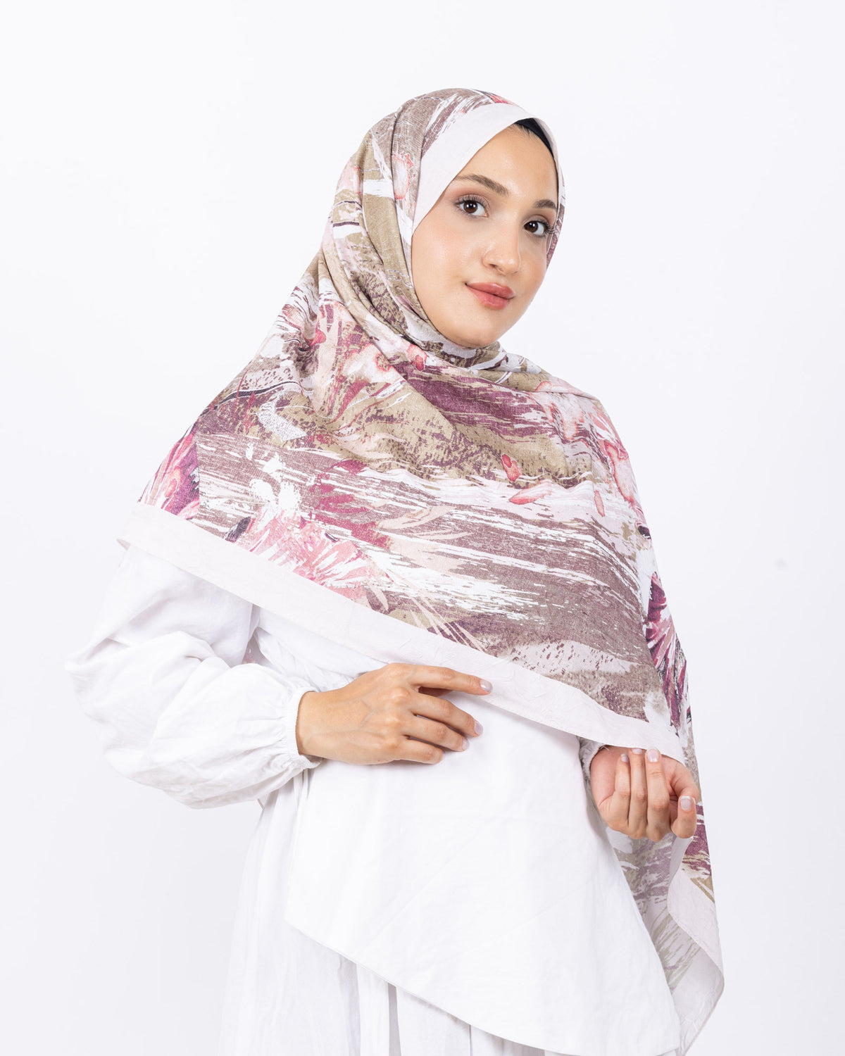 Mikro Bambu Kraş Şal D020 Taş Rengi, çiçekli desenli, 75 × 185 cm şal – görsel 3
