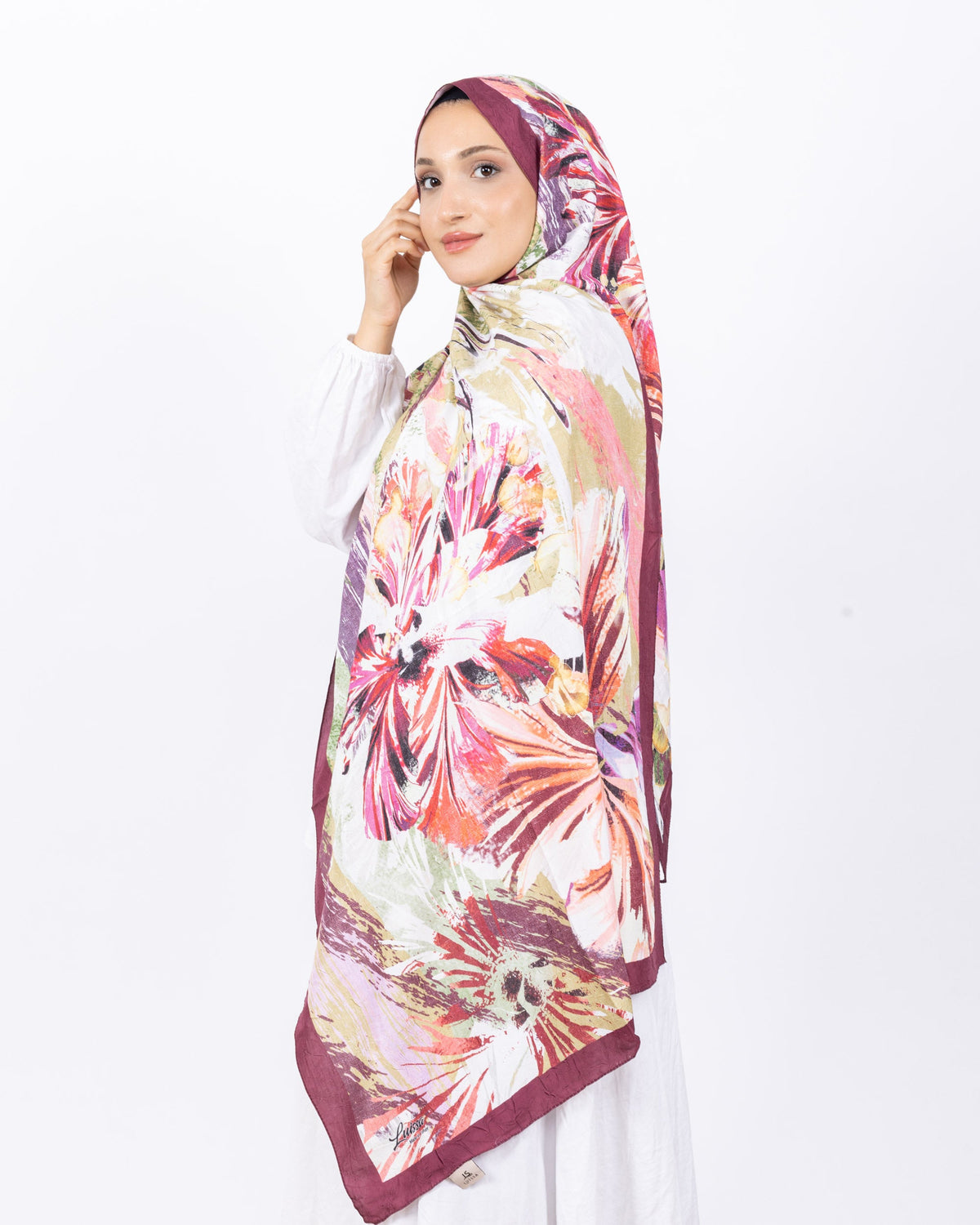 Mikro Bambu Kraş Şal D020 Bordo, çiçekli desenli, 75 × 185 cm şal – görsel 3