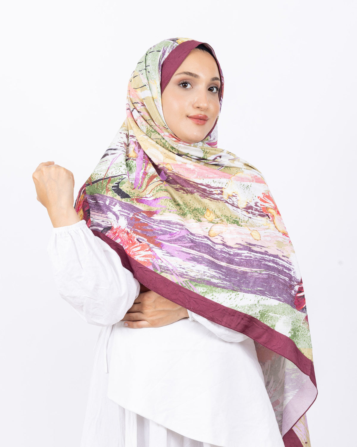 Mikro Bambu Kraş Şal D020 Bordo, çiçekli desenli, 75 × 185 cm şal – görsel 1