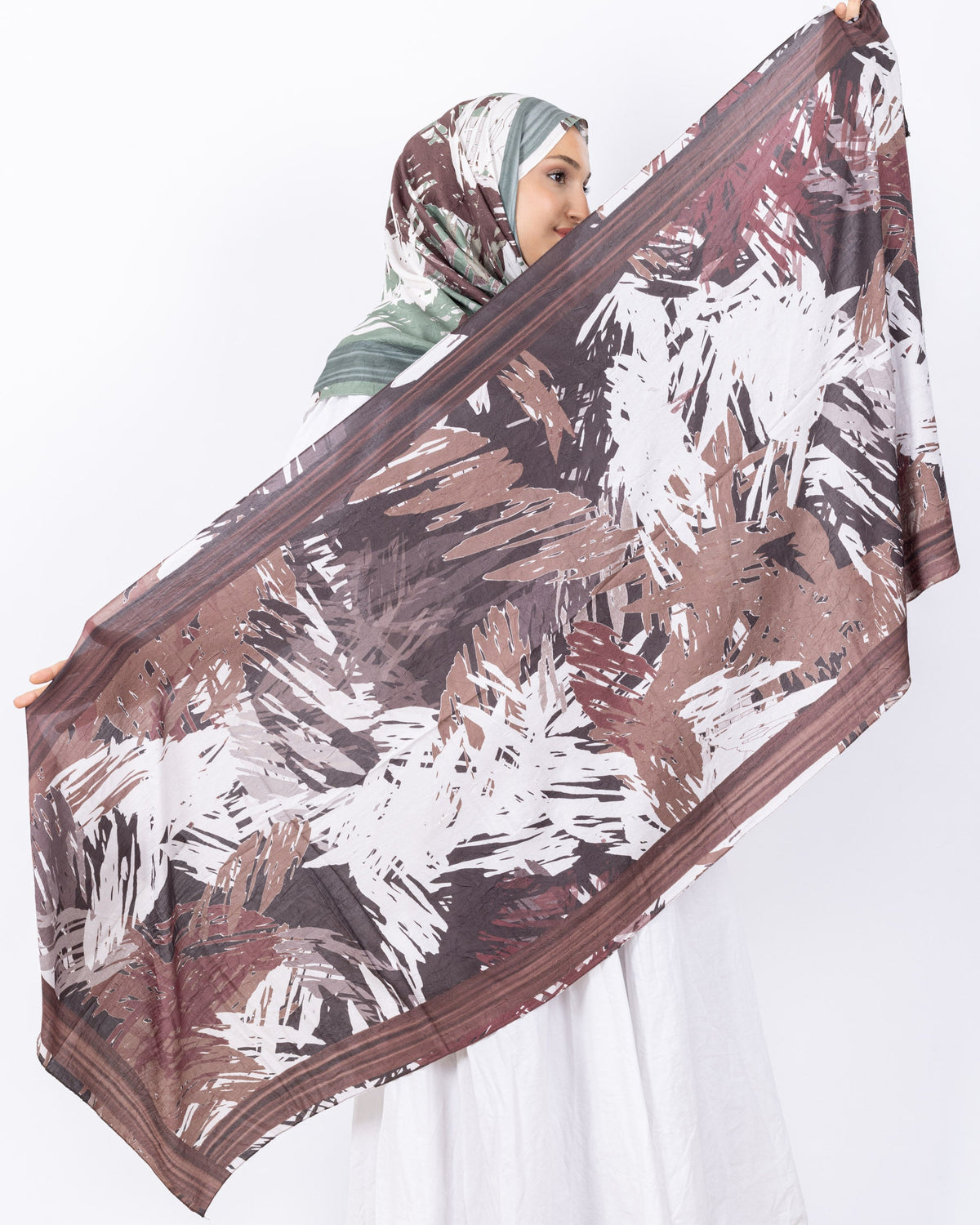 Mikro Bambu Kraş Şal D023 Su Yeşili Kahve, 75 × 185 cm şal – görsel 5