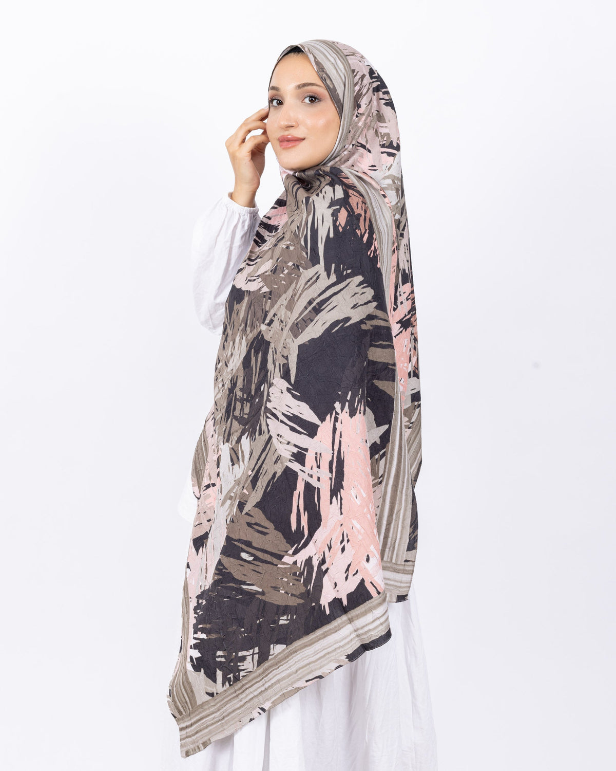 Mikro Bambu Kraş Şal D023 Su Yeşili Kahve, 75 × 185 cm şal – görsel 3