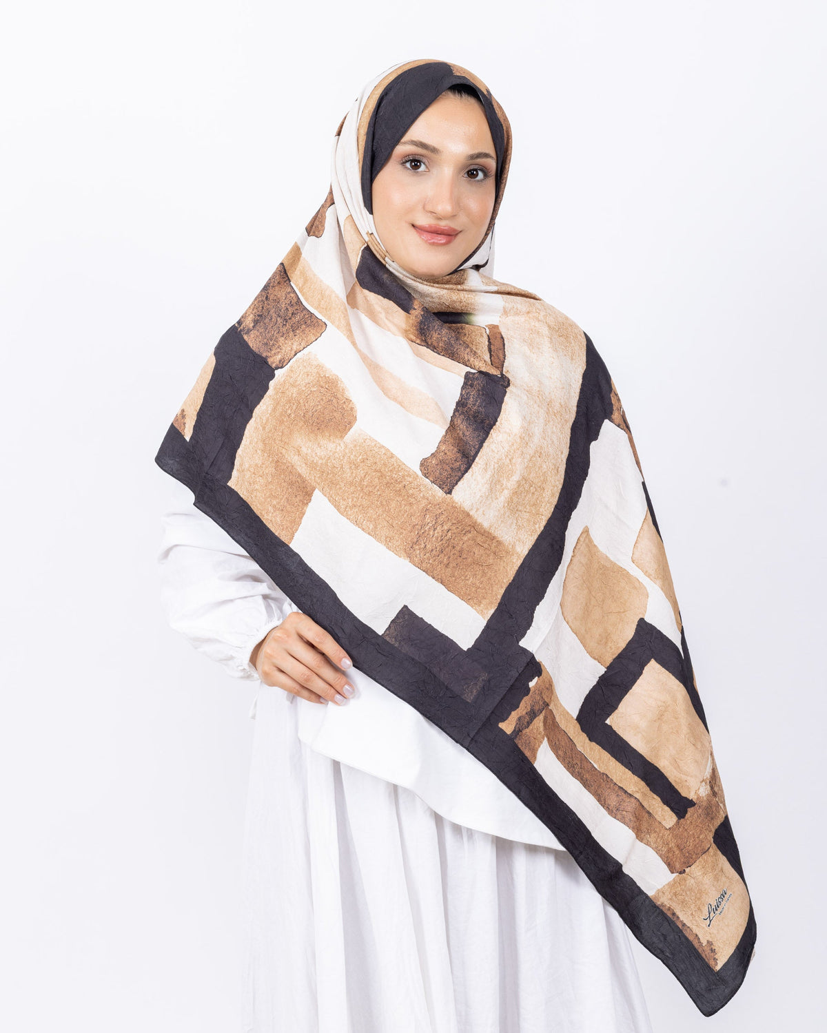 Mikro Bambu Kraş Şal D026 Siyah-Kahve, 75 × 185 cm şal – görsel 2