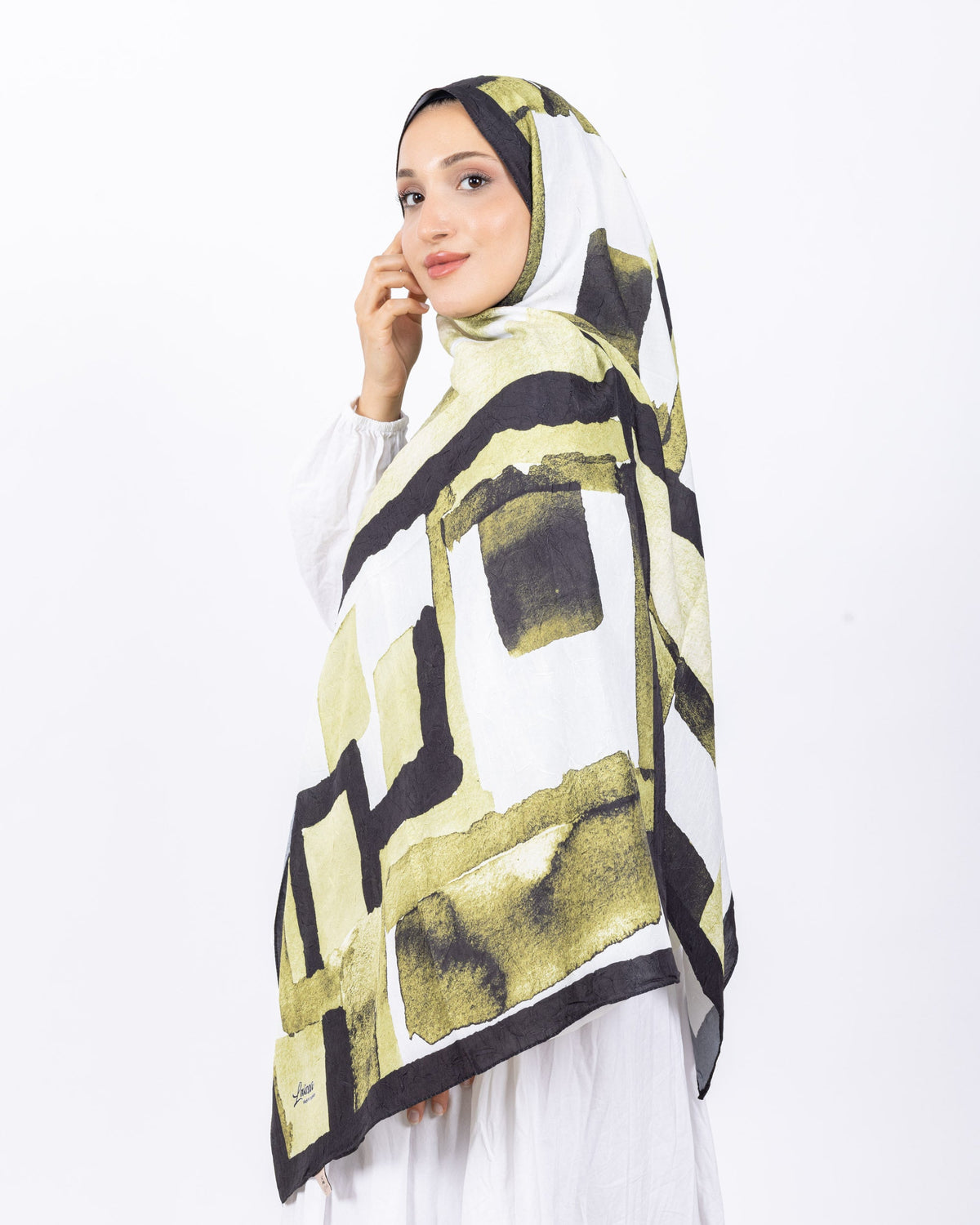 Mikro Bambu Kraş Şal D026 Siyah-Yeşil, 75 × 185 cm şal – görsel 2