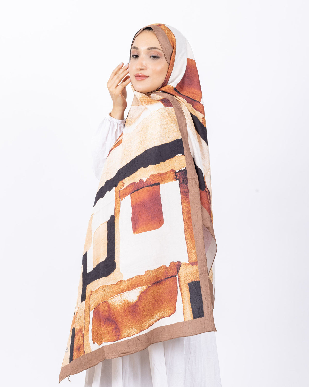 Mikro Bambu Kraş Şal D026 Sütlü-Kahve, 75 × 185 cm şal – görsel 3