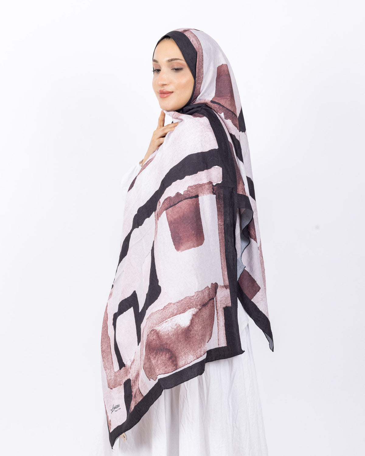 Mikro Bambu Kraş Şal D026 Siyah-Pembe, 75 × 185 cm şal – görsel 1