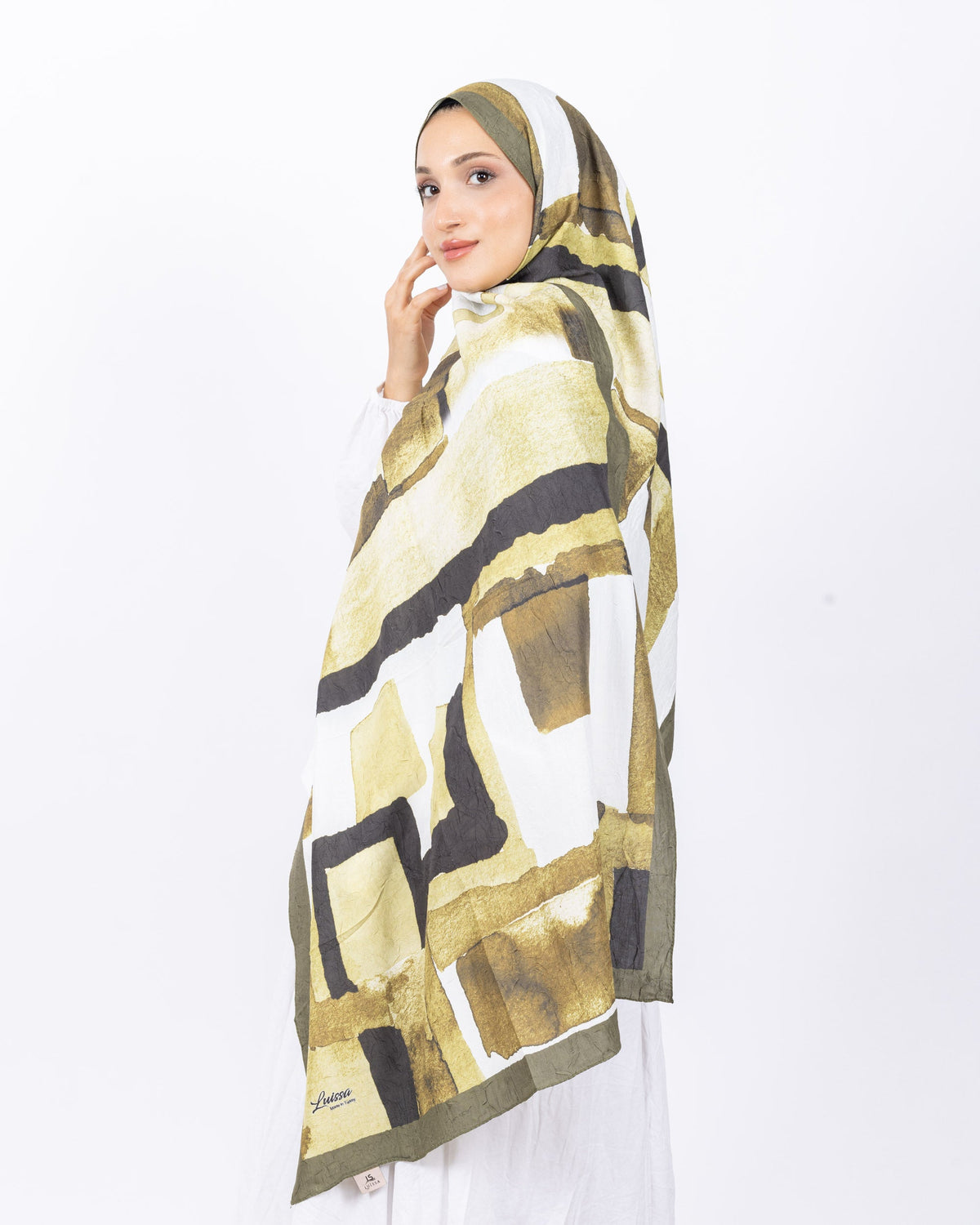 Mikro Bambu Kraş Şal D026 Haki Yeşili, 75 × 185 cm şal – görsel 3