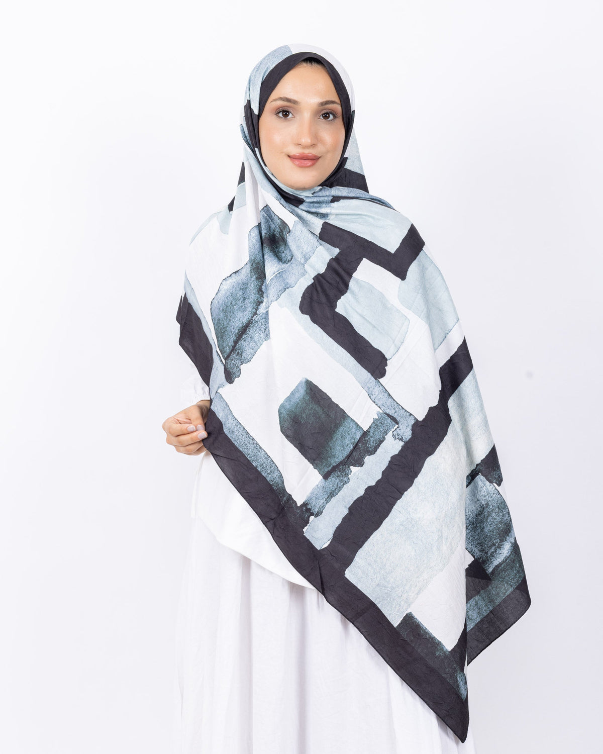 Mikro Bambu Kraş Şal D026 Siyah-Su Yeşili, 75 × 185 cm şal – görsel 2