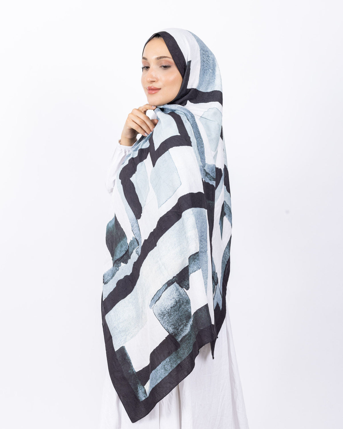 Mikro Bambu Kraş Şal D026 Siyah-Su Yeşili, 75 × 185 cm şal – görsel 1