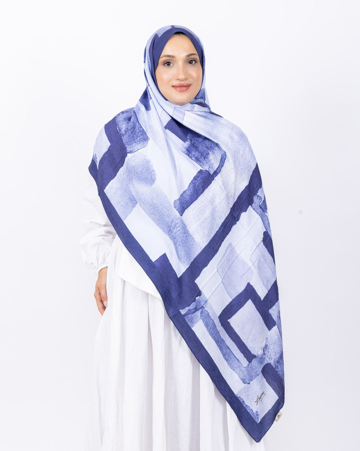 Mikro Bambu Kraş Şal D026 Lacivert-Mavi, 75 × 185 cm şal – görsel 1