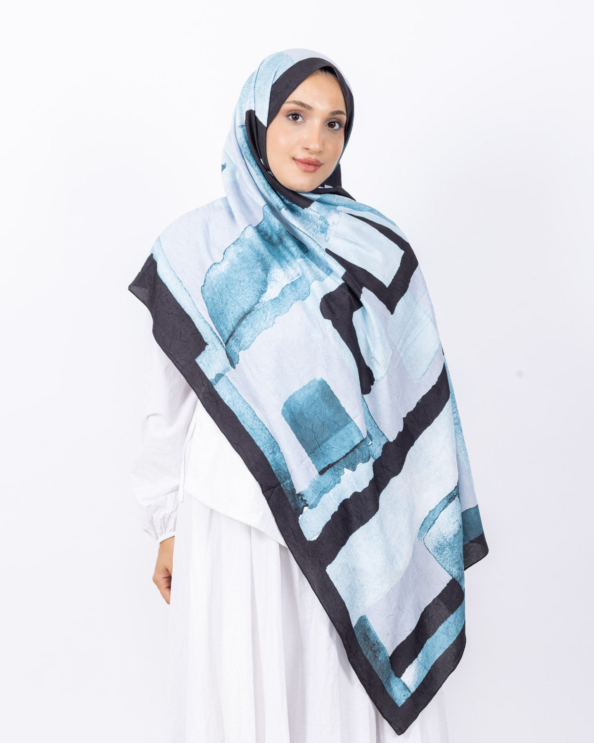 Mikro Bambu Kraş Şal D026 Siyah-Mavi, 75 × 185 cm şal – görsel 2