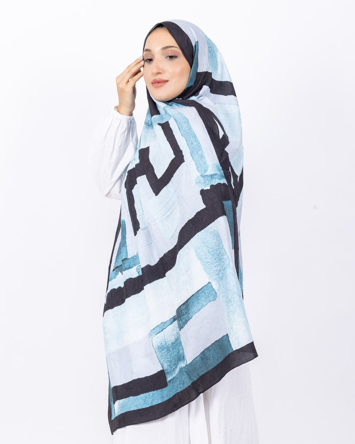 Mikro Bambu Kraş Şal D026 Siyah-Mavi, 75 × 185 cm şal – görsel 3
