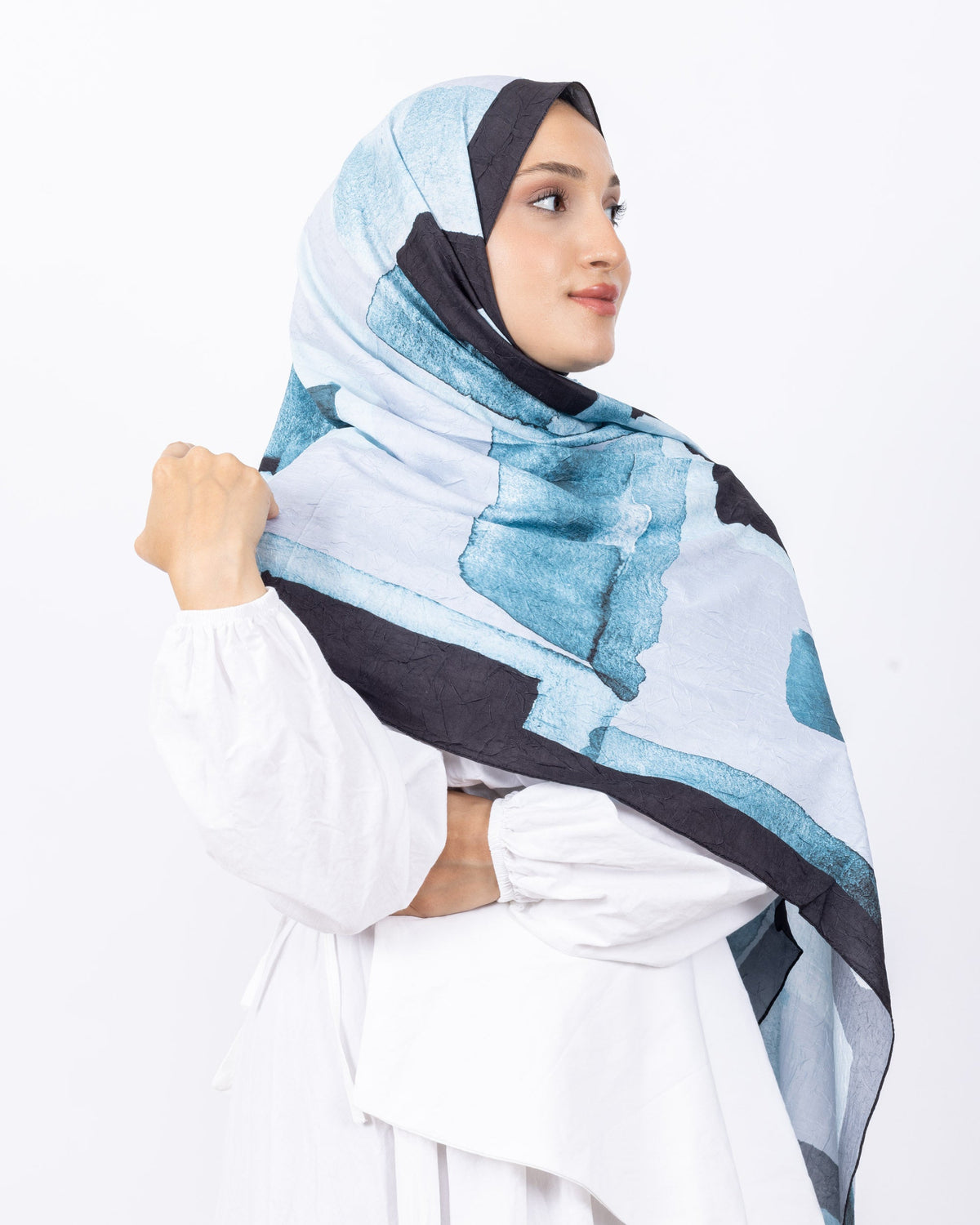 Mikro Bambu Kraş Şal D026 Siyah-Mavi, 75 × 185 cm şal – görsel 4