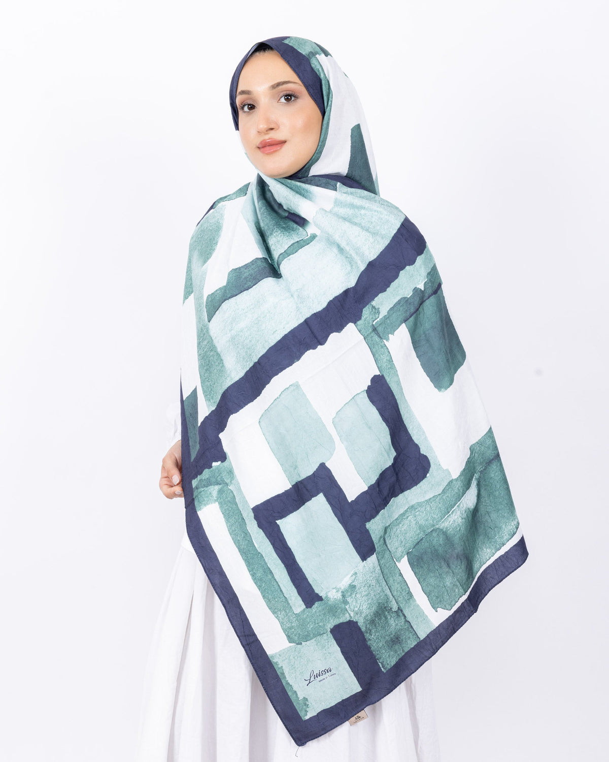 Mikro Bambu Kraş Şal D026 Lacivert Mint Yeşili, 75 × 185 cm şal – görsel 2
