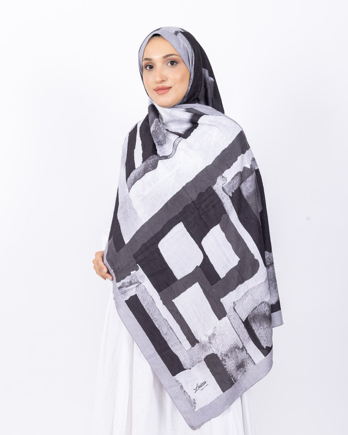 Mikro Bambu Kraş Şal D026 Gri-Siyah, 75 × 185 cm şal – görsel 2