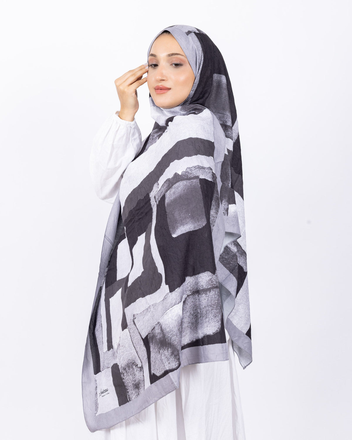 Mikro Bambu Kraş Şal D026 Gri-Siyah, 75 × 185 cm şal – görsel 1