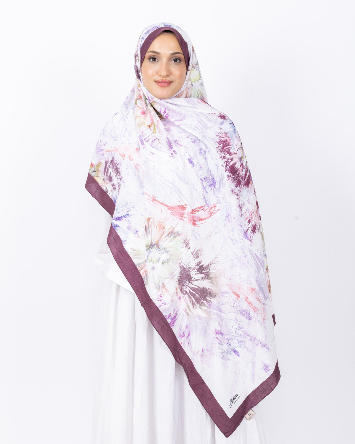 Mikro Bambu Kraş Şal D027 Mürdüm-Fuşya, çiçekli desenli, 75 × 185 cm şal – görsel 2
