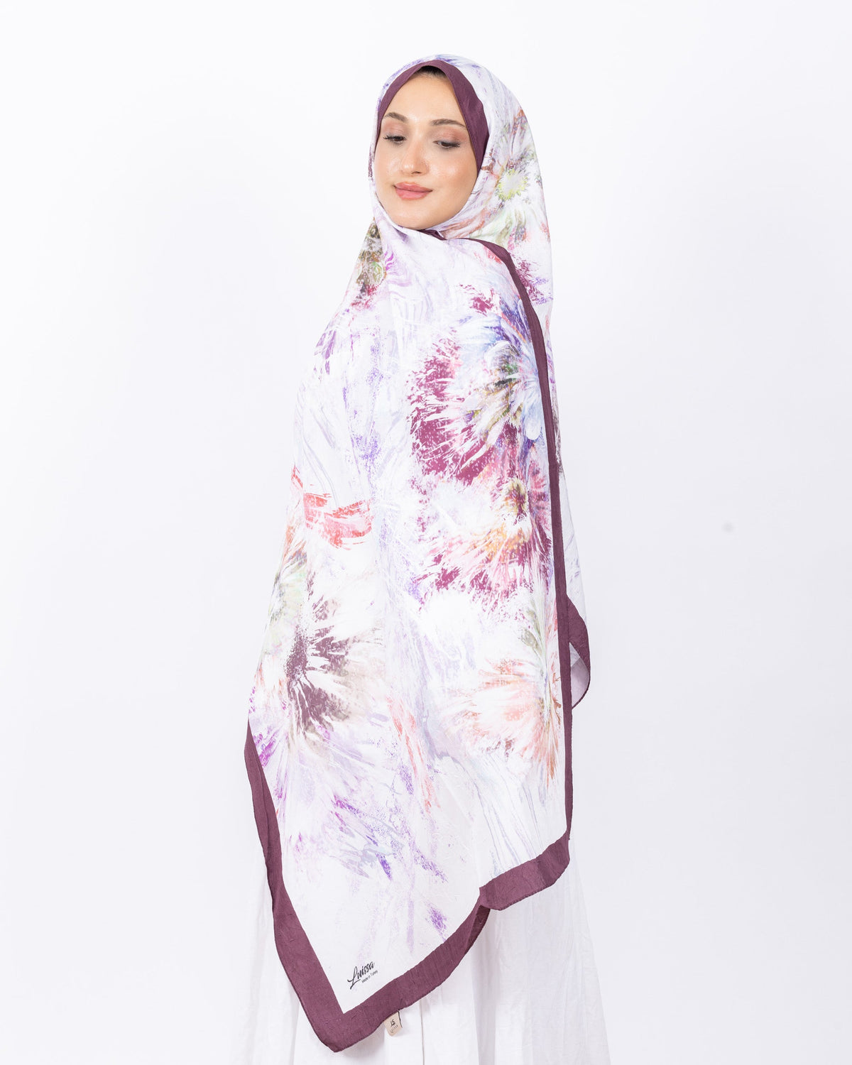 Mikro Bambu Kraş Şal D027 Mürdüm-Fuşya, çiçekli desenli, 75 × 185 cm şal – görsel 3