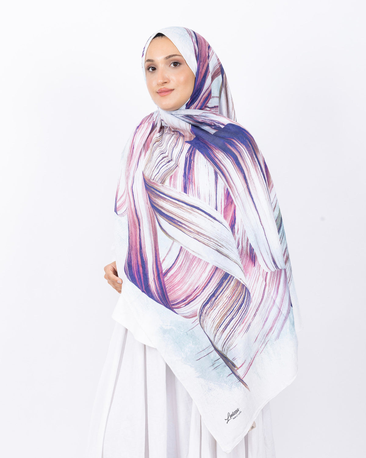 Mikro Bambu Kraş Şal D035 Mor-Mavi, 75 × 185 cm şal – görsel 1