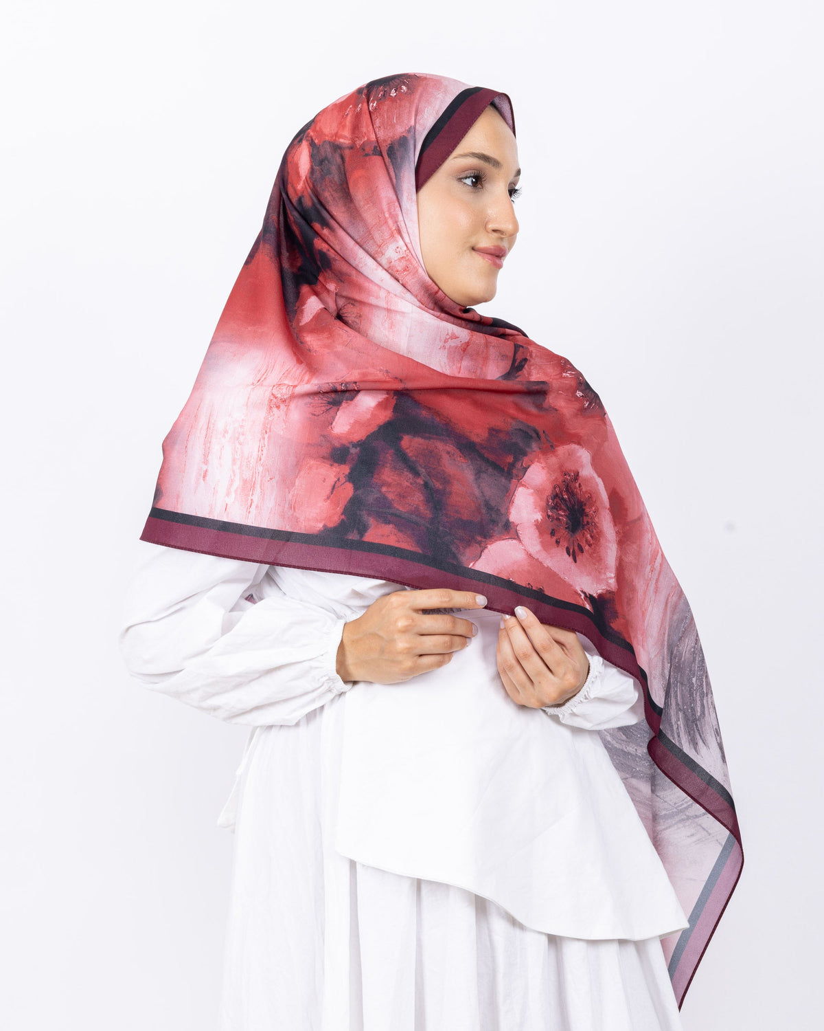 Fransız İpeği D018 Bordo, çiçekli desenli, 75 × 185 cm şal – görsel 3