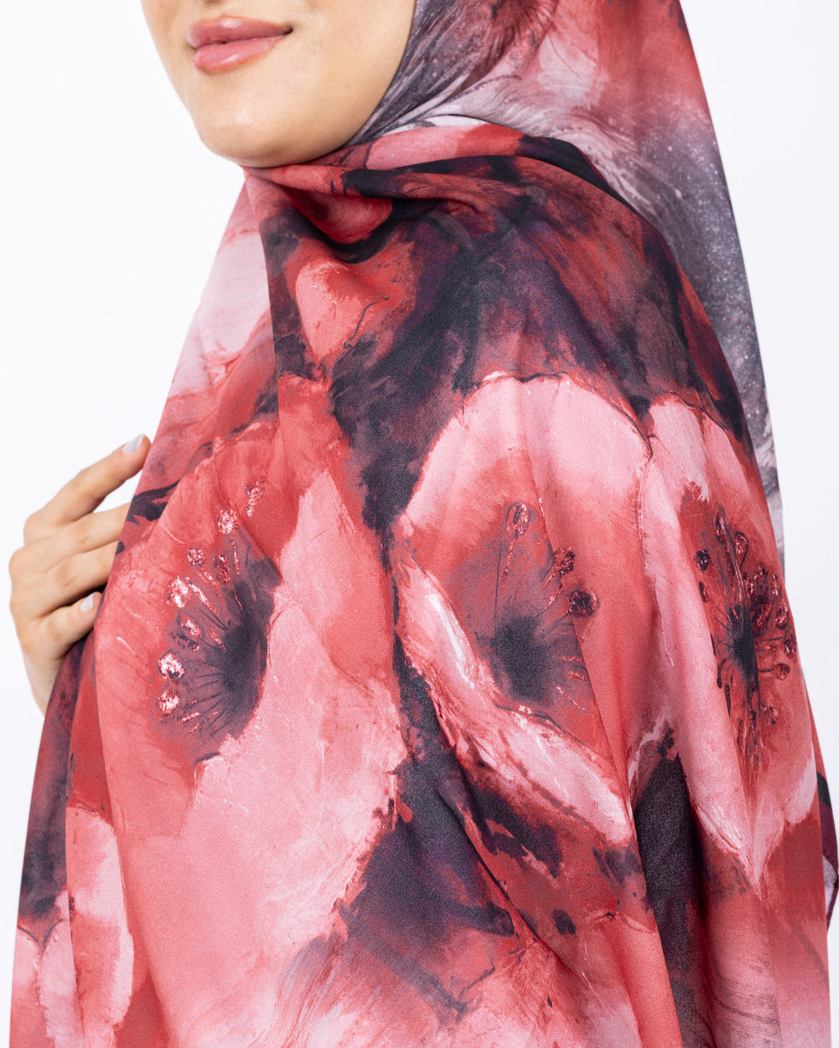 Fransız İpeği D018 Bordo, çiçekli desenli, 75 × 185 cm şal – görsel 4