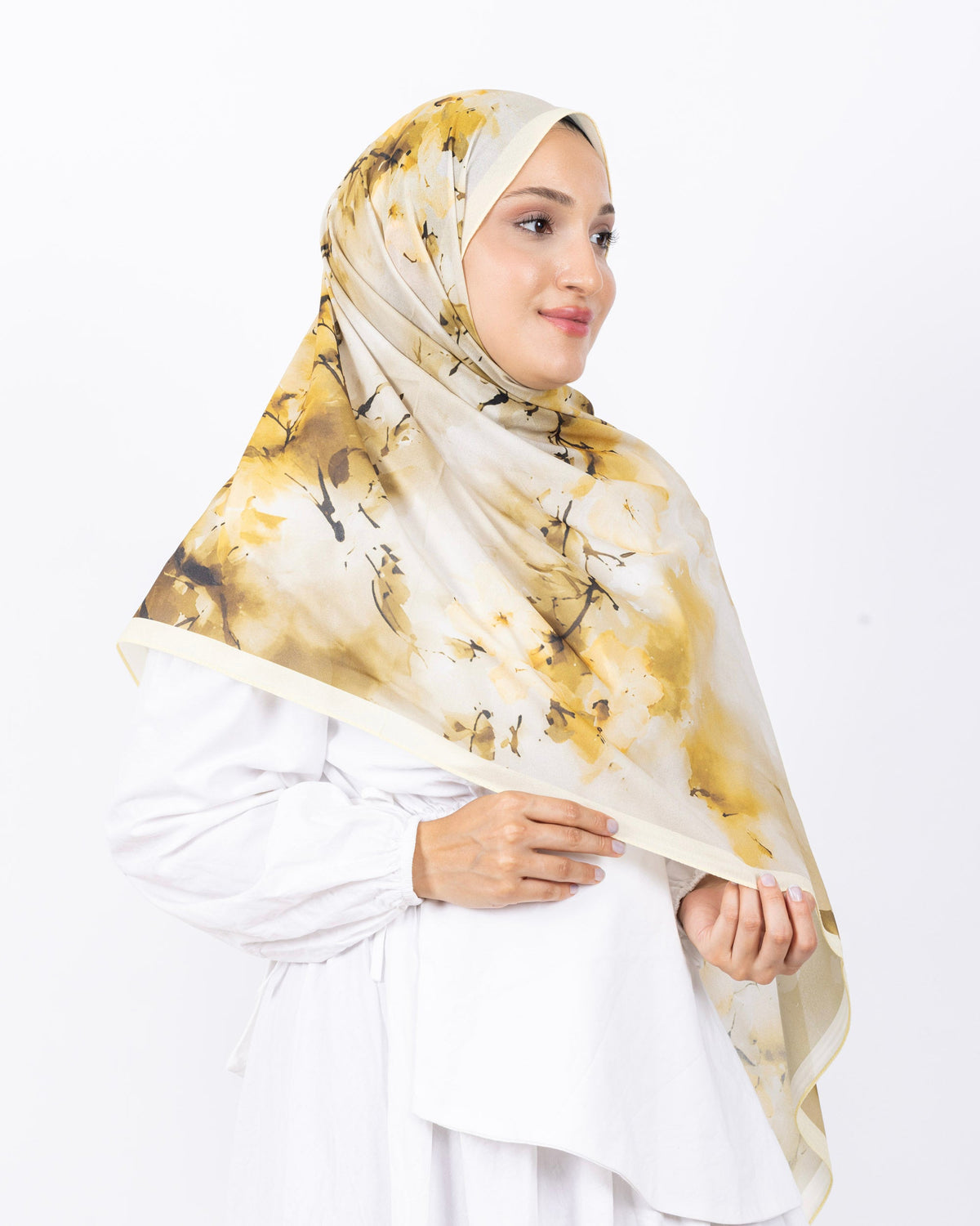 Fransız İpeği D017 Sarı, çiçekli desenli, 75 × 185 cm şal – görsel 1