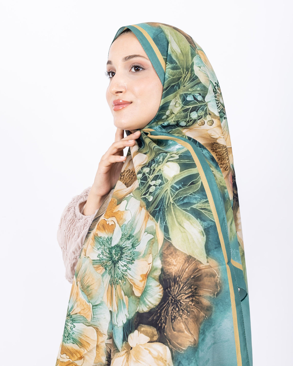 Mikro Soft Şal D006 Mint Yeşili, çiçekli desenli, 75 × 185 cm şal – görsel 3