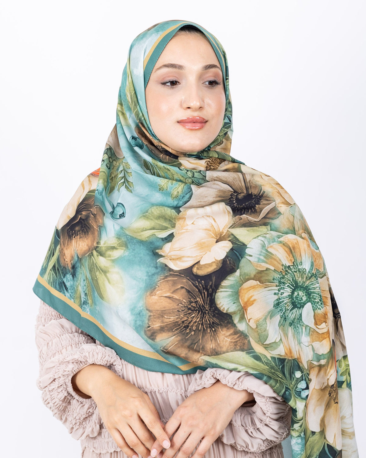 Mikro Soft Şal D006 Mint Yeşili, çiçekli desenli, 75 × 185 cm şal – görsel 4