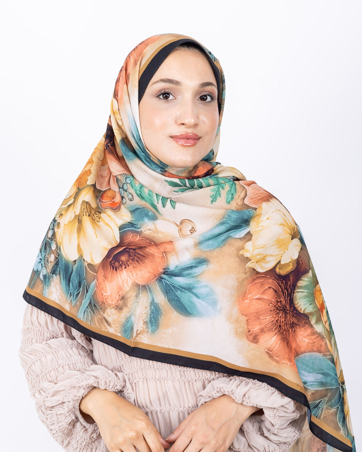 Mikro Soft Şal D006 Siyah-Kahve, çiçekli desenli, 75 × 185 cm şal – görsel 4