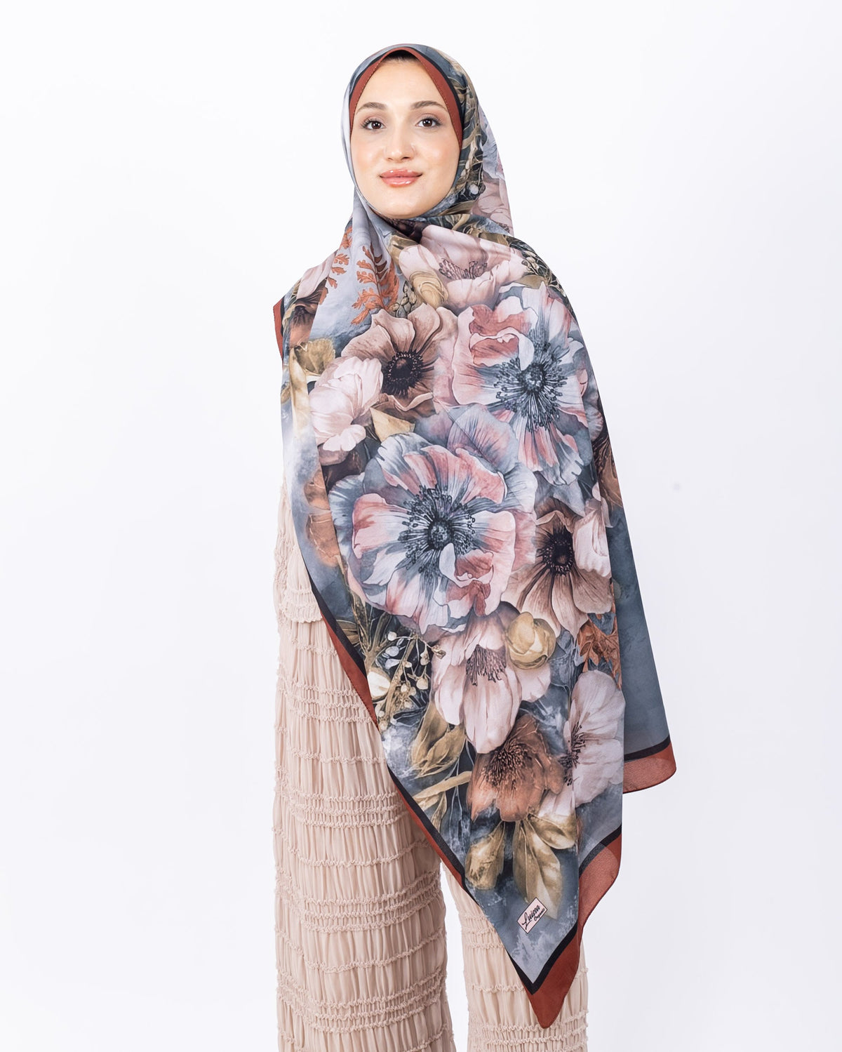 Mikro Soft Şal D006 Kiremit, çiçekli desenli, 75 × 185 cm şal – görsel 1