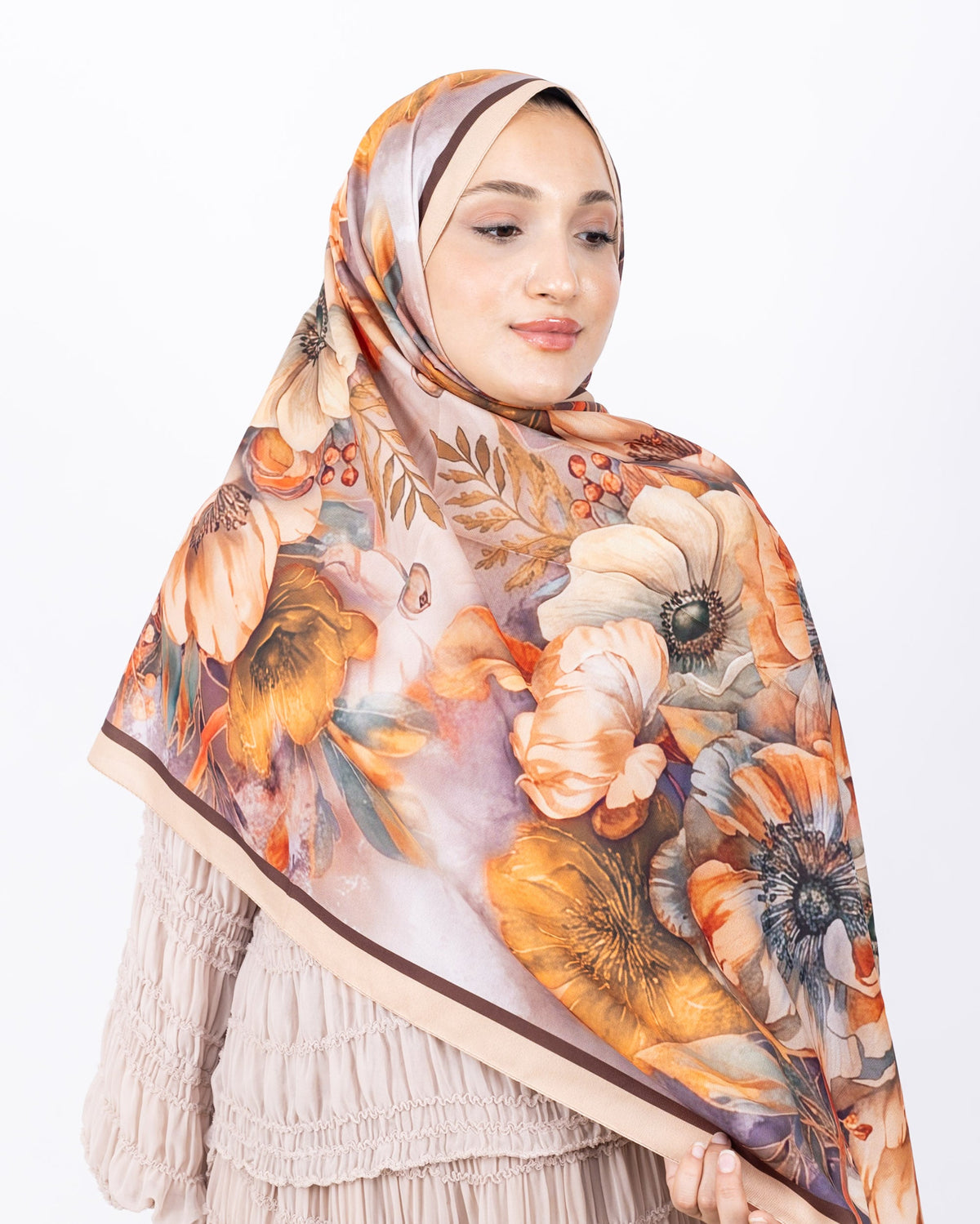 Mikro Soft Şal D006 Bej, çiçekli desenli, 75 × 185 cm şal – görsel 3