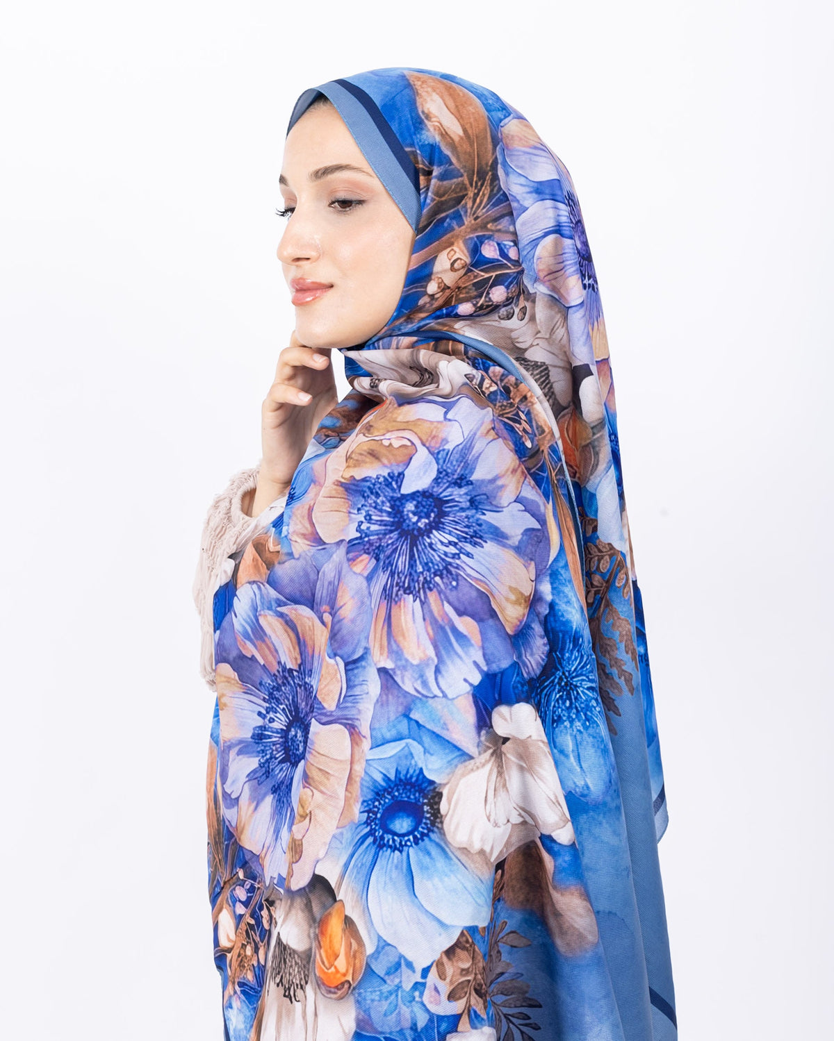 Mikro Soft Şal D006 Mavi, çiçekli desenli, 75 × 185 cm şal – görsel 3