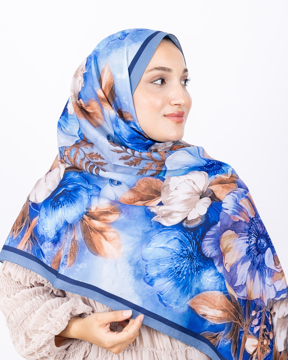Mikro Soft Şal D006 Mavi, çiçekli desenli, 75 × 185 cm şal – görsel 1