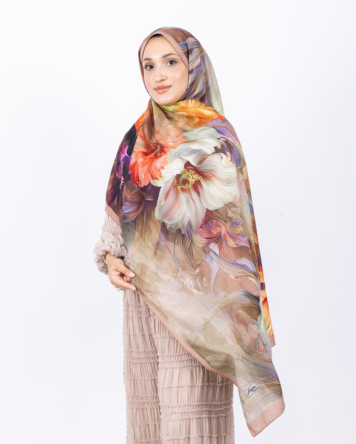 Mikro Soft Şal D003 Somon, çiçekli desenli, 75 × 185 cm şal – görsel 2