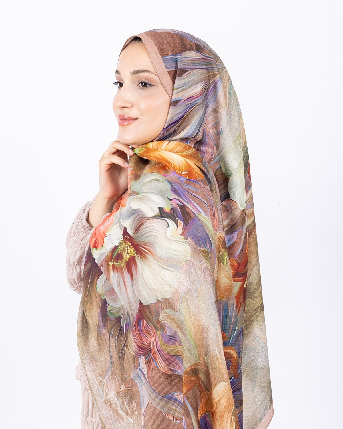 Mikro Soft Şal D003 Somon, çiçekli desenli, 75 × 185 cm şal – görsel 3