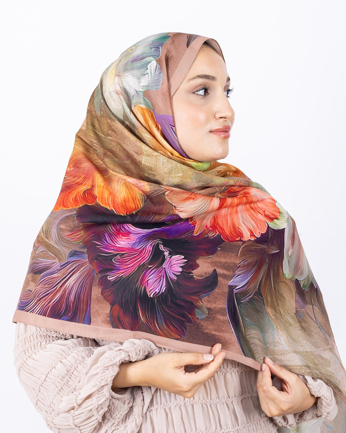 Mikro Soft Şal D003 Somon, çiçekli desenli, 75 × 185 cm şal – görsel 4