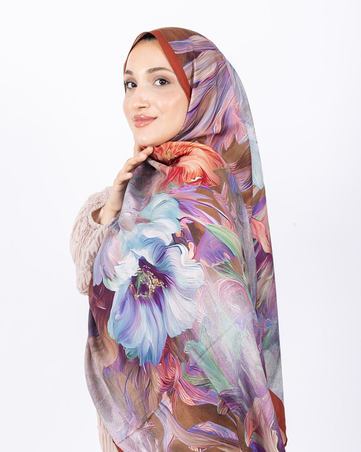 Mikro Soft Şal D003 Kiremit, çiçekli desenli, 75 × 185 cm şal – görsel 3