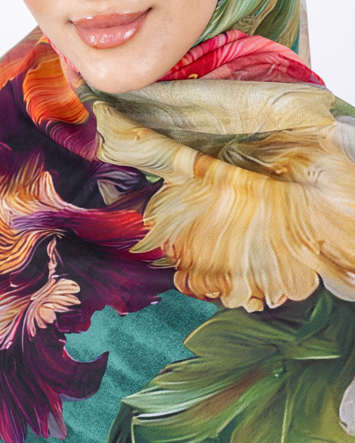 Mikro Soft Şal D003 Zümrüt Yeşili, çiçekli desenli, 75 × 185 cm şal – görsel 1