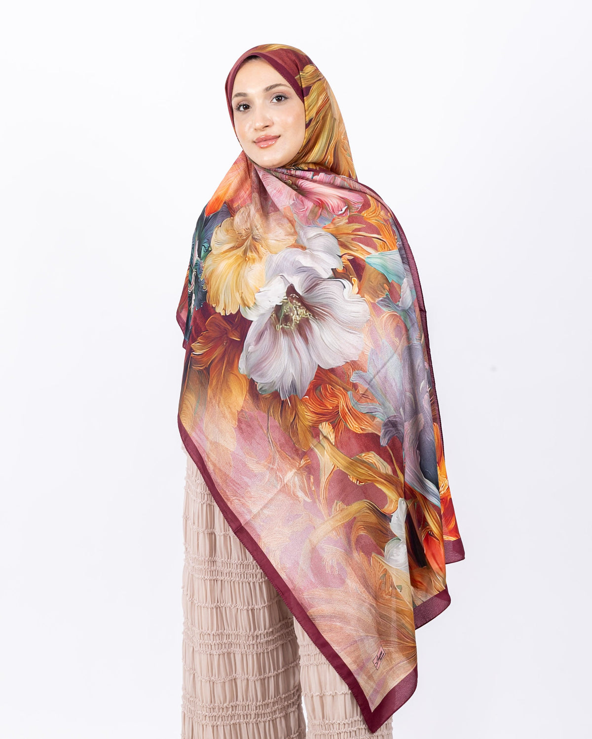 Mikro Soft Şal D003 Bordo, çiçekli desenli, 75 × 185 cm şal – görsel 1