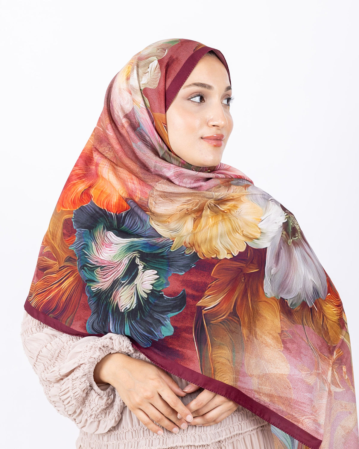 Mikro Soft Şal D003 Bordo, çiçekli desenli, 75 × 185 cm şal – görsel 3
