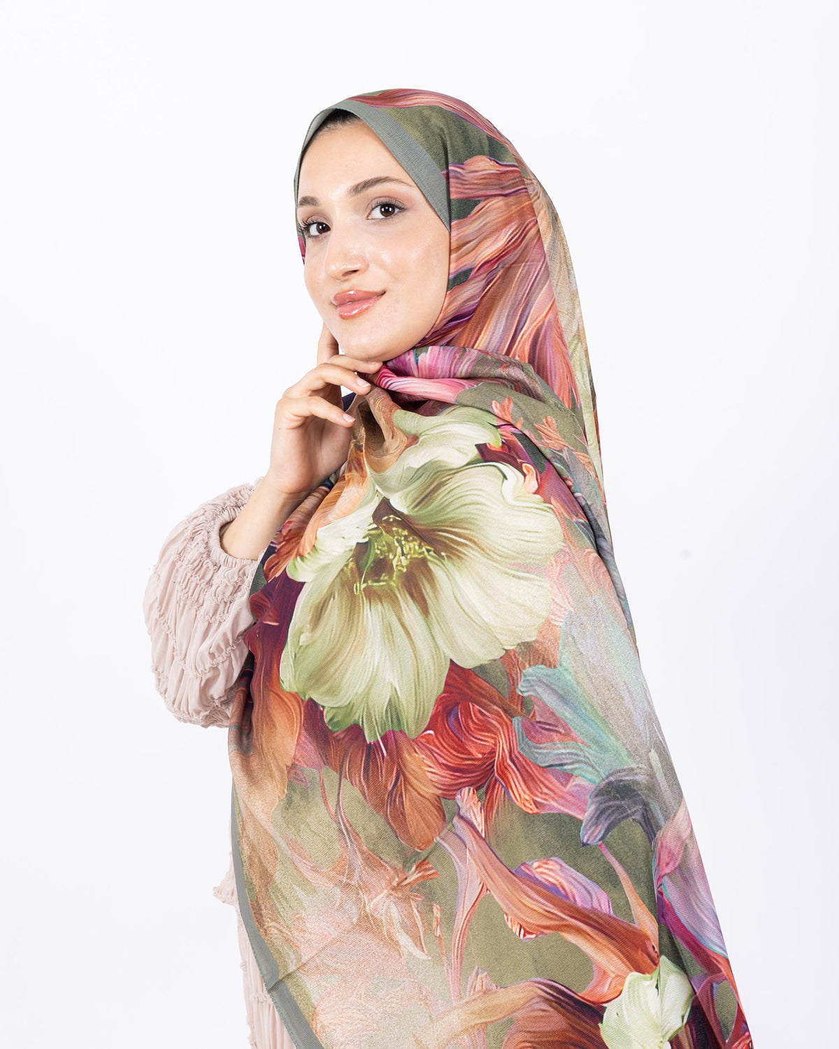 Mikro Soft Şal D003 Mint Yeşili, çiçekli desenli, 75 × 185 cm şal – görsel 3