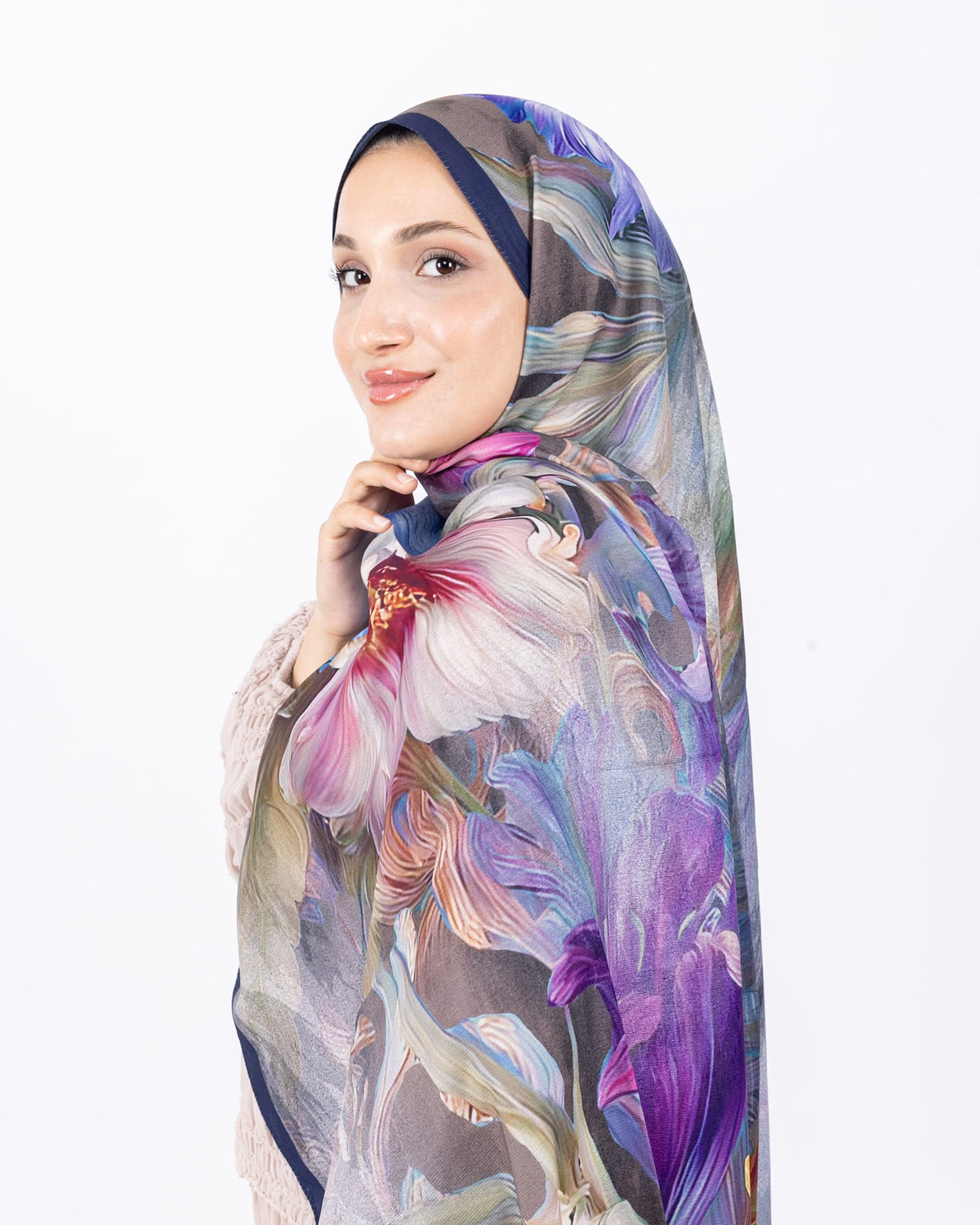 Mikro Soft Şal D003 Lacivert, çiçekli desenli, 75 × 185 cm şal – görsel 3