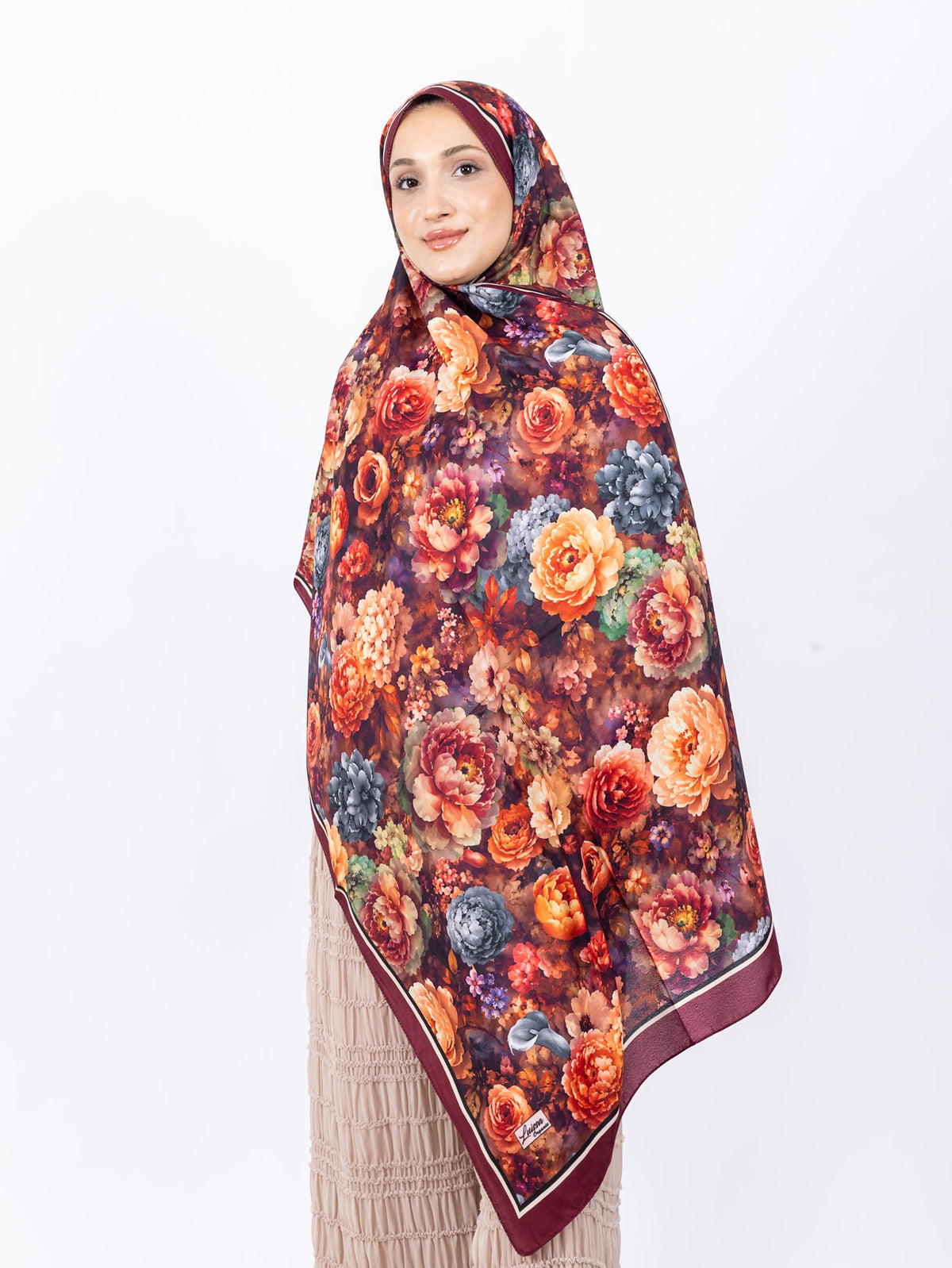 Mikro Soft Şal D001 Bordo, çiçekli desenli, 75 × 185 cm şal – görsel 2