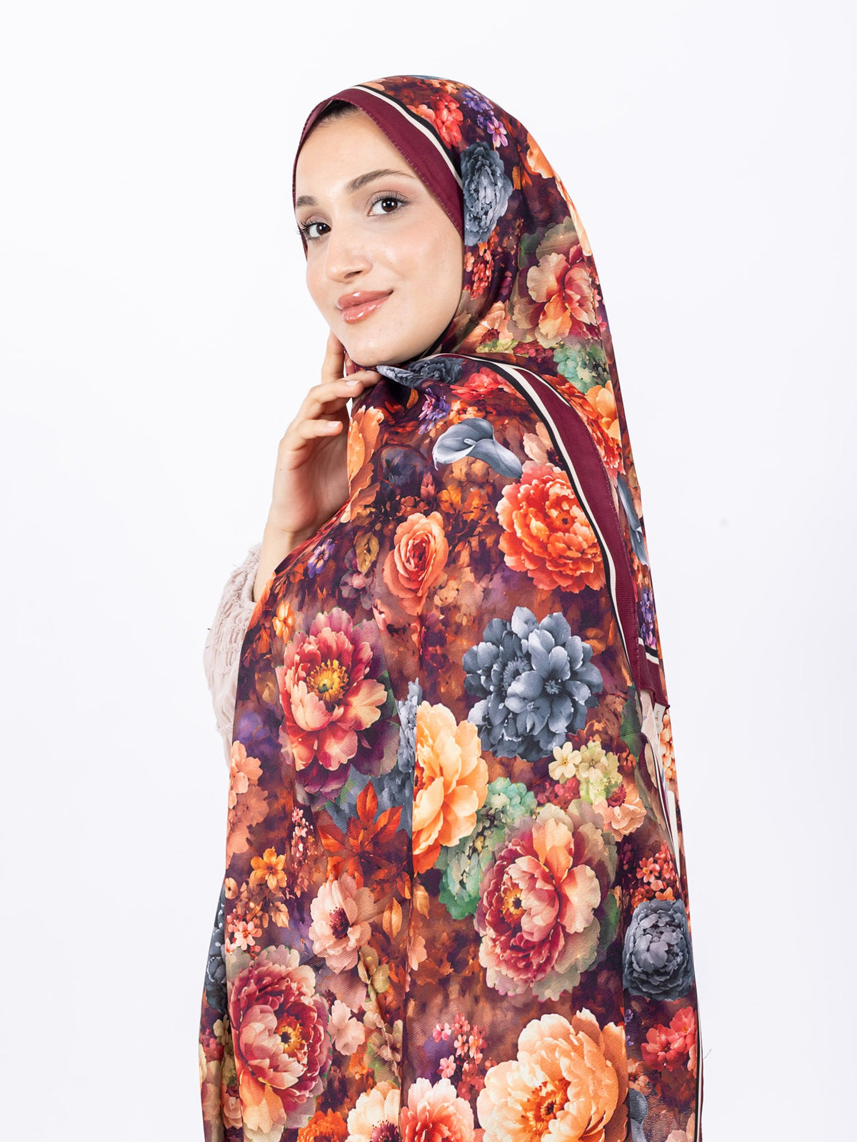 Mikro Soft Şal D001 Bordo, çiçekli desenli, 75 × 185 cm şal – görsel 3