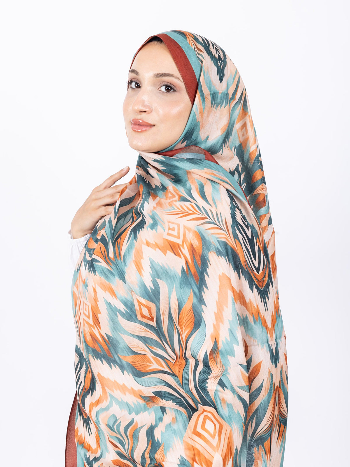 Mikro Soft Şal D008 Kiremit, çiçekli desenli, 75 × 185 cm şal – görsel 3