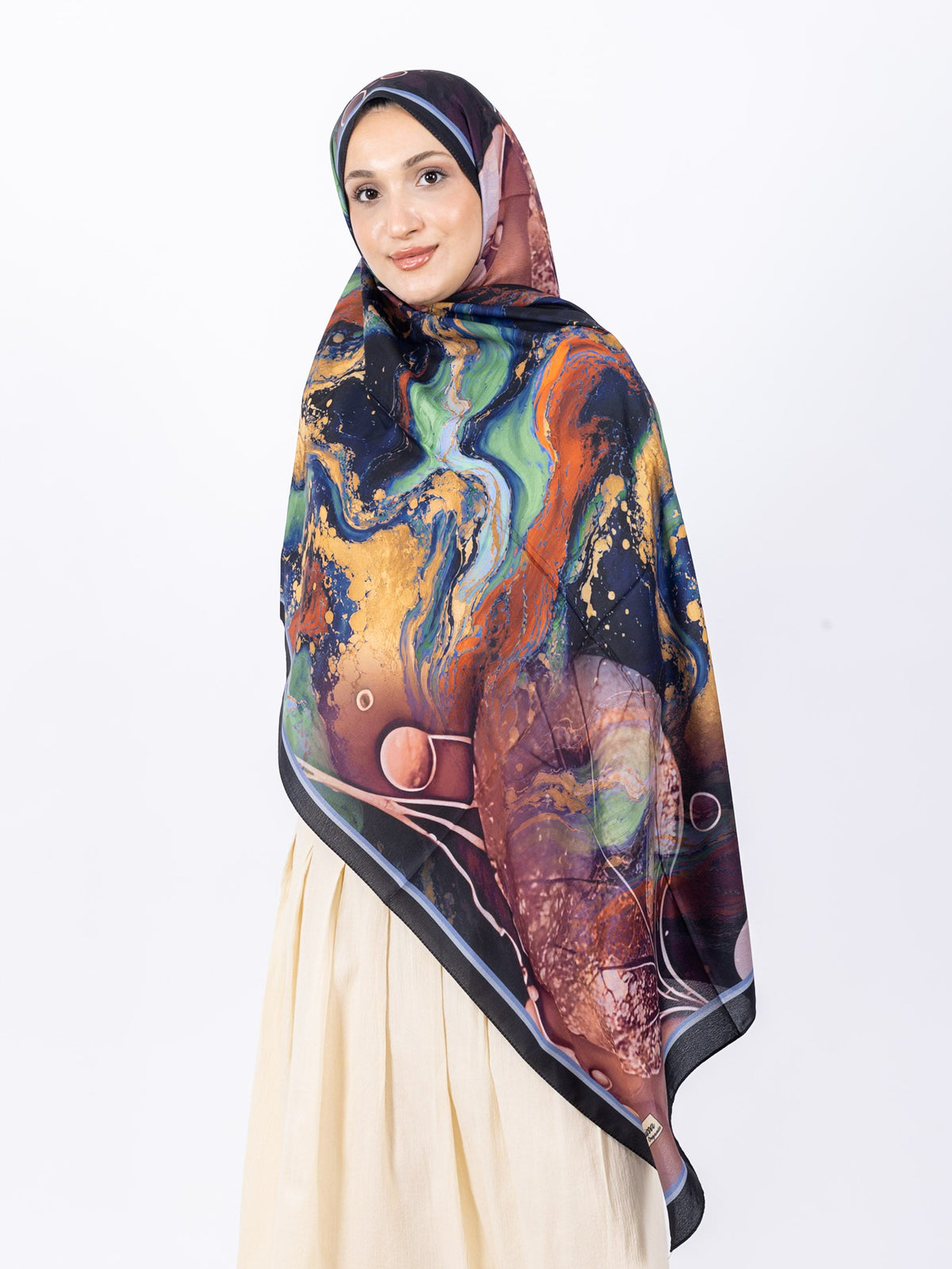 Mikro Soft Şal D010 Siyah-Mint, çiçekli desenli, 75 × 185 cm şal – görsel 2