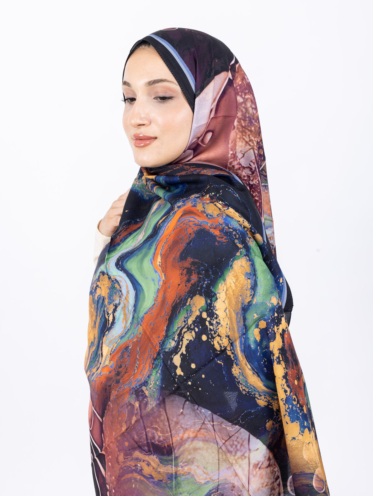Mikro Soft Şal D010 Siyah-Mint, çiçekli desenli, 75 × 185 cm şal – görsel 3