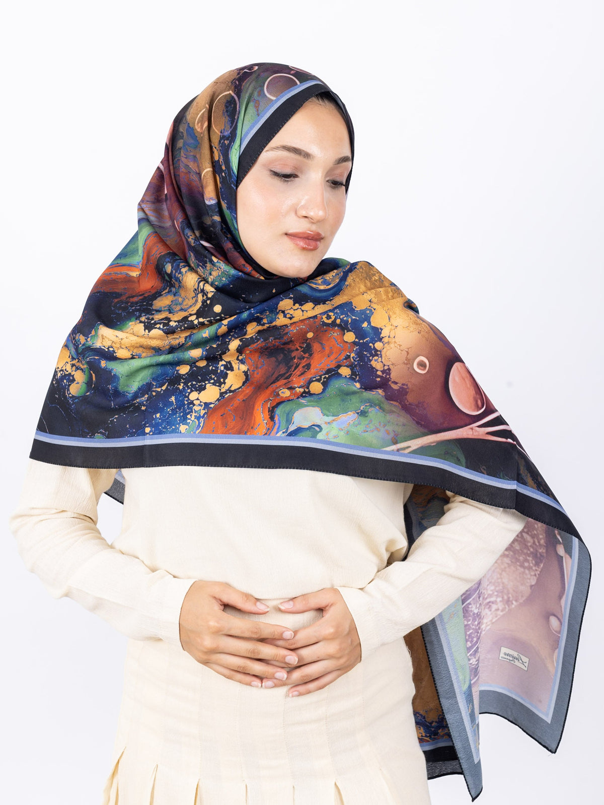 Mikro Soft Şal D010 Siyah-Mint, çiçekli desenli, 75 × 185 cm şal – görsel 1